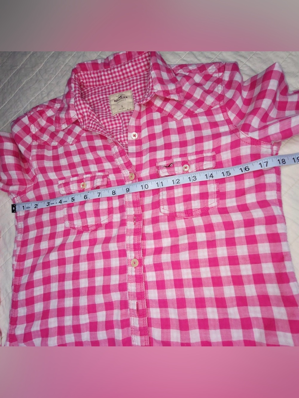 Hollister Pink Checkered Long Sleeve Button Up Shirt Small - Picture 5 of 7